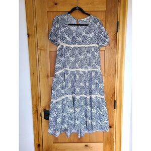 Sundance Matilda Tiered Crochet Trim Oversized SMALL Midi Sun Dress Lined‎ Flowy